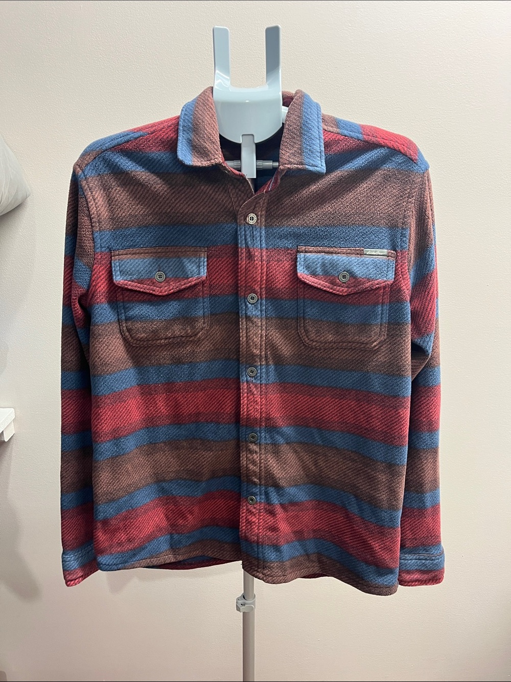 Eddie Bauer Red, Blue & Brown Striped Lightweight Shirt Jacket